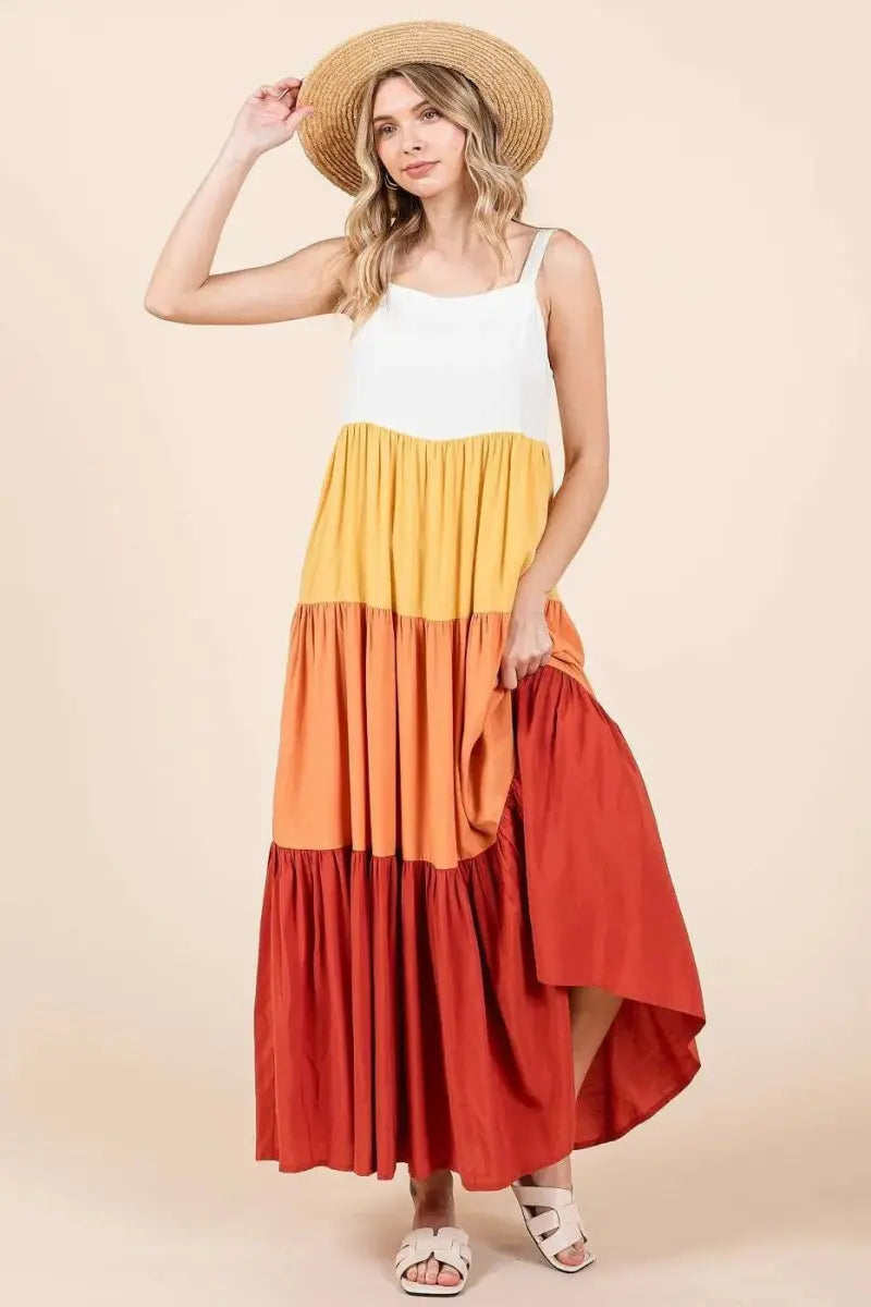 Mittoshop Color Block Tiered Pull-On Maxi Dress for Women - Love Salve